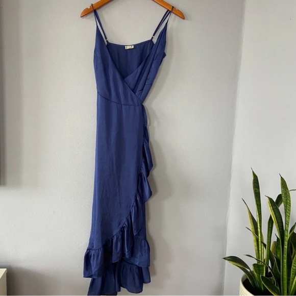 Intimately Free People All My Love Blue Shine Wrap Midi Ruffle Slip Dress - Picture 3 of 9